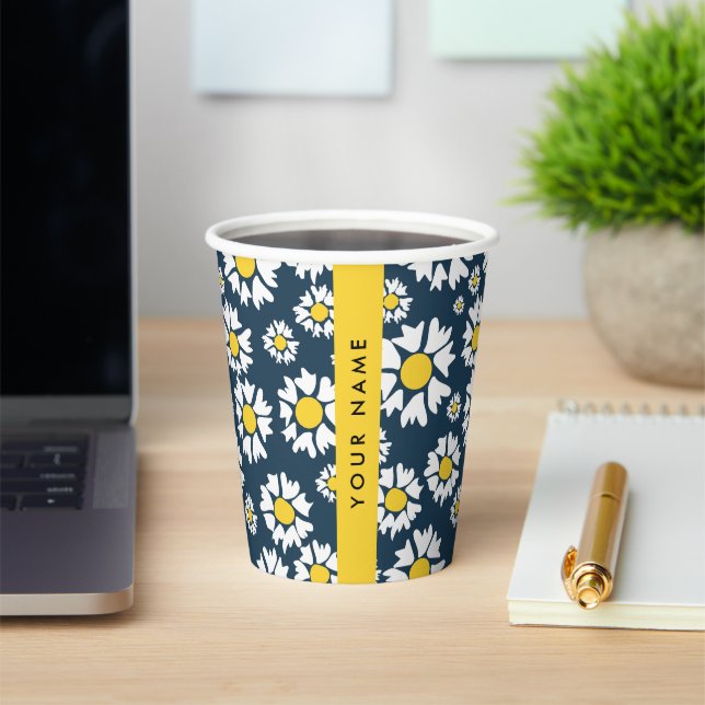 Daisy Pattern, White Daisies, Your Name Paper Cups (Insitu)