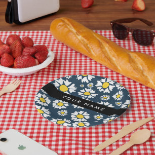 Daisy Pattern, White Daisies, Your Name Paper Plate