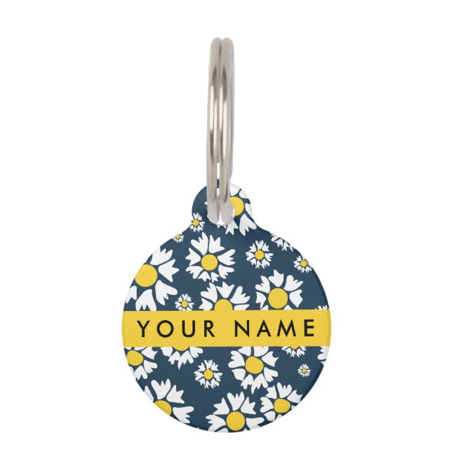 Daisy Pattern, White Daisies, Your Name Pet Tag (Front)