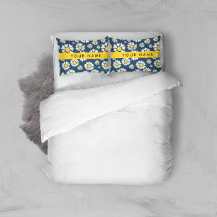 Daisy Pattern, White Daisies, Your Name Pillowcase