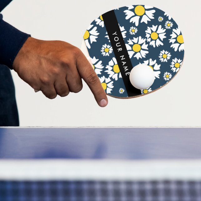 Daisy Pattern, White Daisies, Your Name Ping Pong Paddle (Insitu)