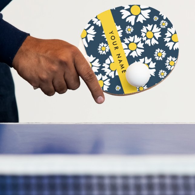 Daisy Pattern, White Daisies, Your Name Ping Pong Paddle (Insitu)