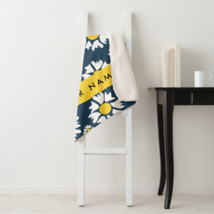 Daisy Pattern, White Daisies, Your Name Sherpa Blanket
