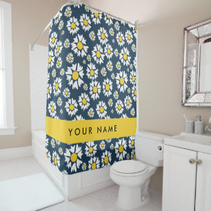 Daisy Pattern, White Daisies, Your Name Shower Curtain