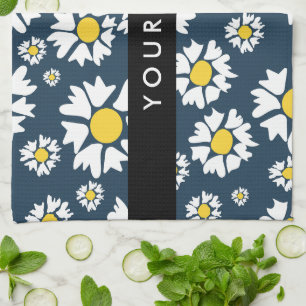 Daisy Pattern, White Daisies, Your Name Tea Towel