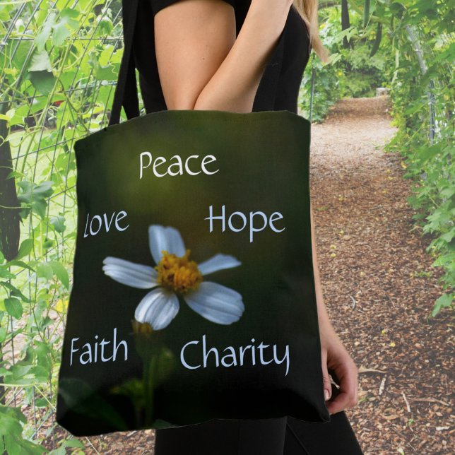 Daisy Peace Love Hope Faith Charity Floral Green Tote Bag (Creator Uploaded)