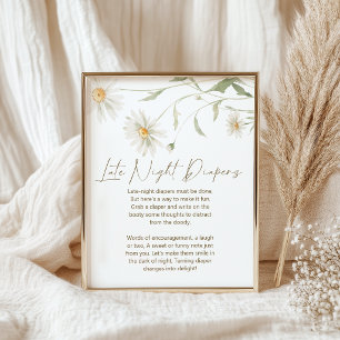 Daisy Petals Late Night Diaper Baby Shower Game Poster