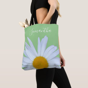 Daisy Photo Green Elegant White Script Tote Bag