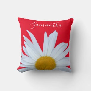 Daisy Photo Red Elegant White Script Cushion