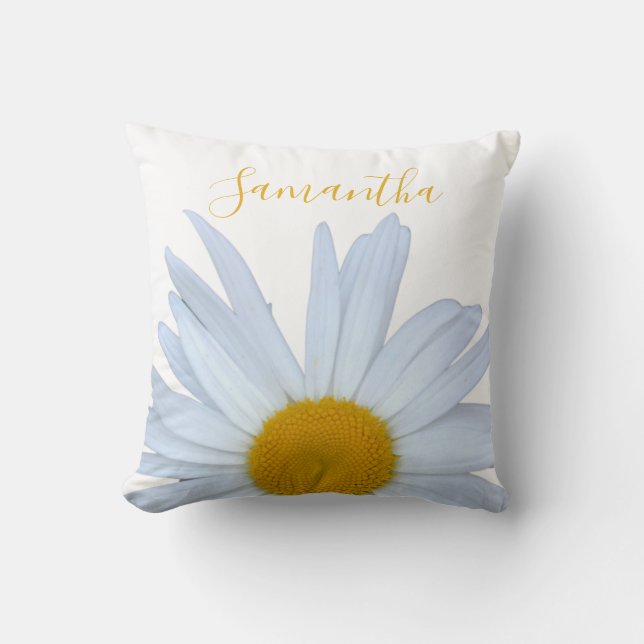 Daisy Photo White Yellow Script  Cushion (Front)