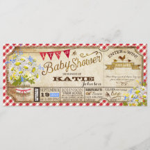 Daisy Picnic Red Gingham Check Baby Shower