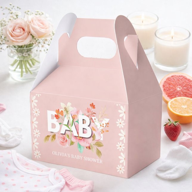 Daisy pink Baby flower calligraphy  Baby Shower  Favour Box (Creator Uploaded)