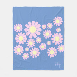 Daisy Pink Blue  Fleece Blanket