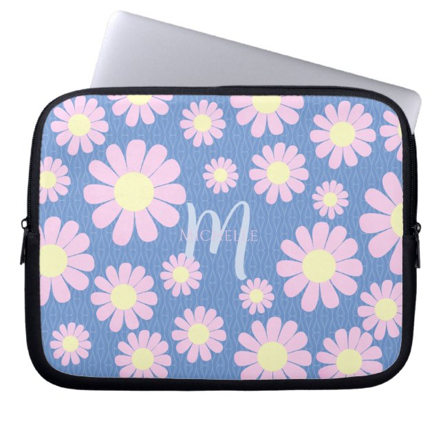 Daisy Pink Blue Laptop Sleeve (Front)