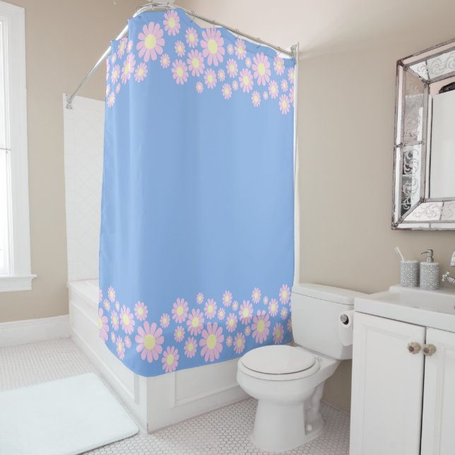 Daisy Pink Blue  Shower Curtain (In Situ)