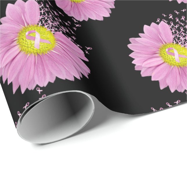 Daisy Pink Breast Cancer Survivor Ribbons  Wrapping Paper (Roll Corner)