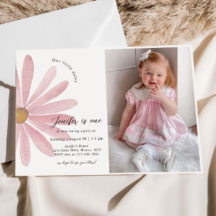 Daisy Pink Girl First Birthday Party Photo Invitation