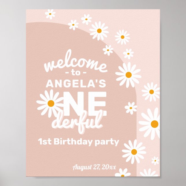 Daisy pink miss onederful welcome 1st Birthday Poster (Front)