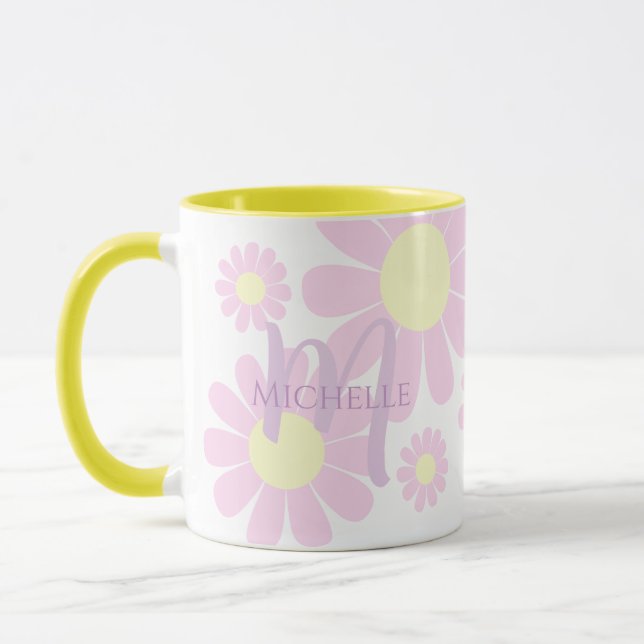 Daisy Pink Monogram Mug (Left)
