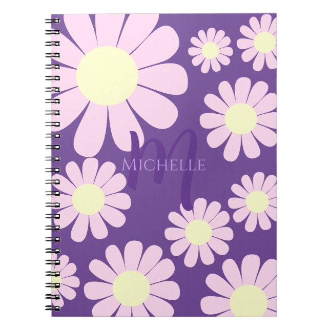 Daisy Pink Purple Monogram Notebook (Front)