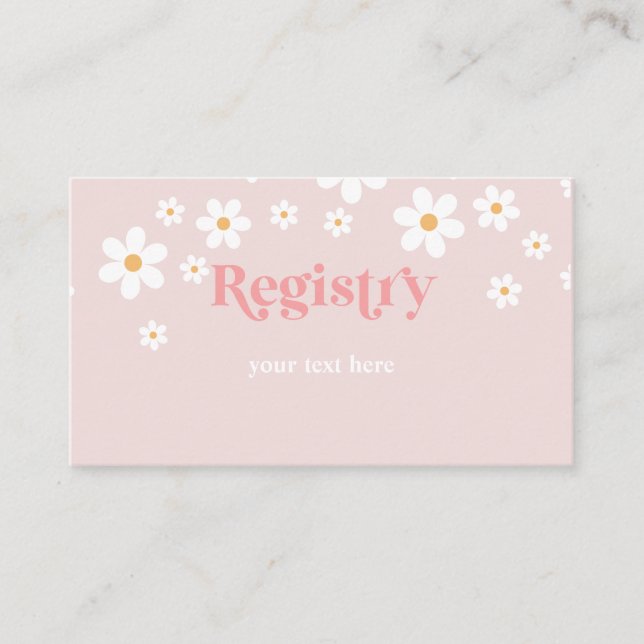 Daisy Pink Retro Baby Shower Registry Enclosure Card (Front)