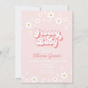 Daisy Pink Retro Groovy Baby Shower Invitation