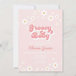 Daisy Pink Retro Groovy Baby Shower Invitation