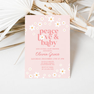 Daisy Pink Retro Peace Love Baby Shower Invitation