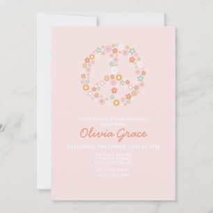 Daisy Pink Retro Peace Love Baby Shower Invitation