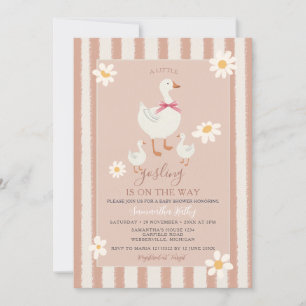 Daisy Pink Striped Cute Little Gosling Baby Shower Invitation