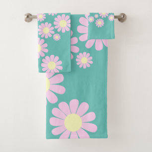 Daisy Pink Teal Bath Towel Set