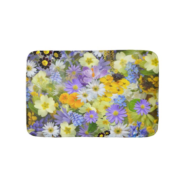 Daisy ,Primrose, Daffodil Flowers Bath Mat (Front)