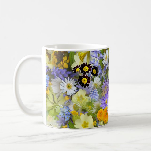Daisy ,Primrose, Daffodil Flowers Coffee Mug (Left)