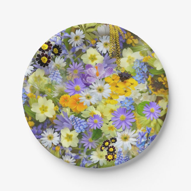 Daisy ,Primrose, Daffodil Flowers Paper Plate (Front)