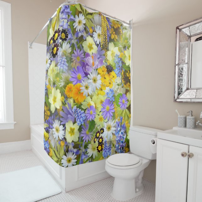 Daisy ,Primrose, Daffodil Flowers Shower Curtain (In Situ)