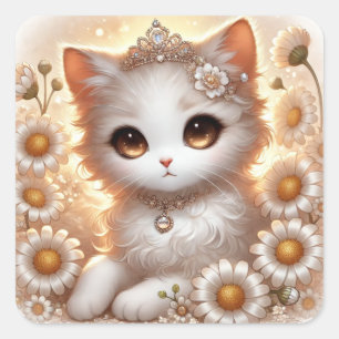 Daisy Princess Cat Square Sticker