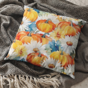 Daisy Pumpkin Autumn Thanksgiving  Floral Cushion