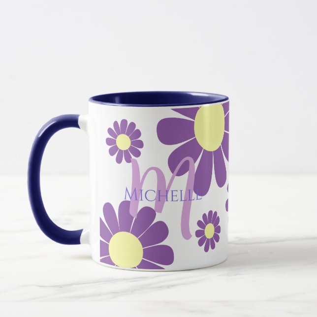 Daisy Purple Monogram Mug (Left)