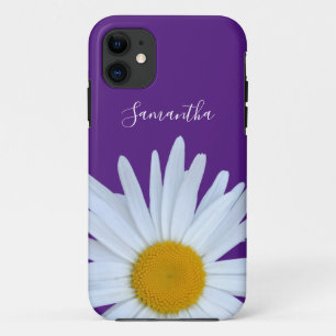 Daisy Purple White Script  iPhone 11 Case