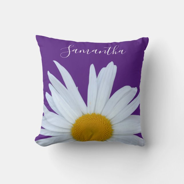 Daisy Purple White Script Cushion (Front)