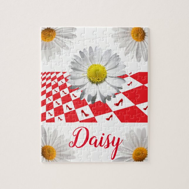 Daisy Red Chequered Jigsaw Puzzle (Vertical)