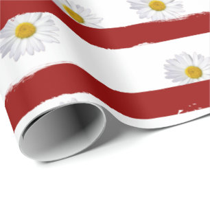Daisy Red Stripes Wrapping Paper