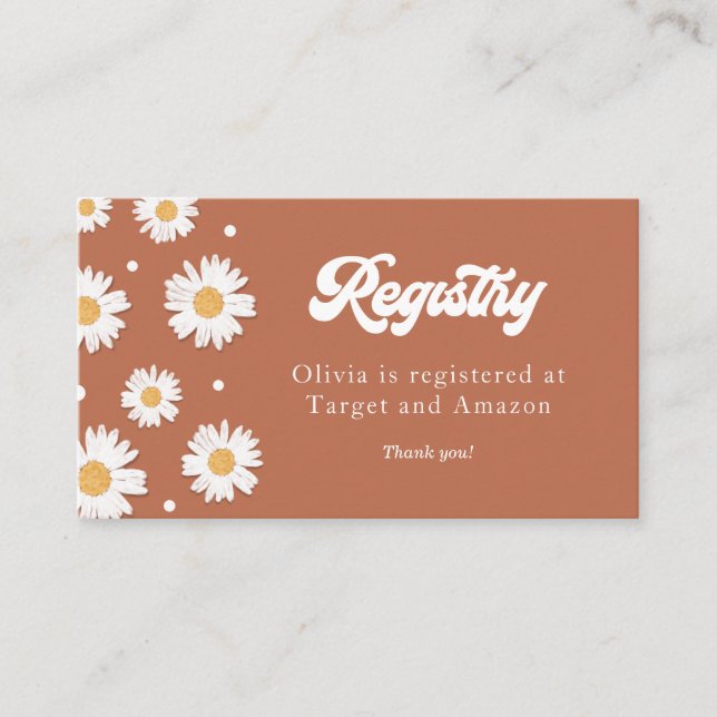 Daisy Retro Baby Shower Registry Enclosure Card (Front)