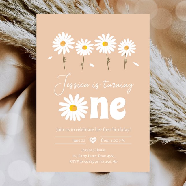 Daisy Retro Boho Party Sand Girl First Birthday Invitation (Creator Uploaded)