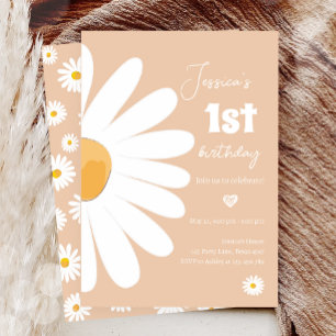 Daisy Retro Boho Party Sand Girl First Birthday Invitation