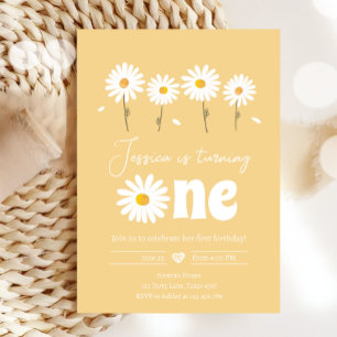 Daisy Retro Boho Party Yellow Girl First Birthday Invitation