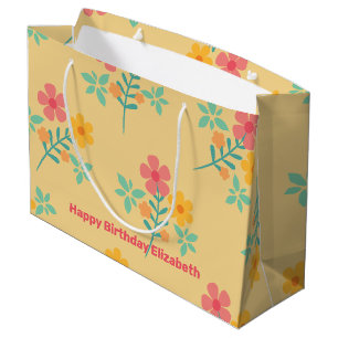 Daisy Retro Bouquet Pattern in Yellow Customised Large Gift Bag