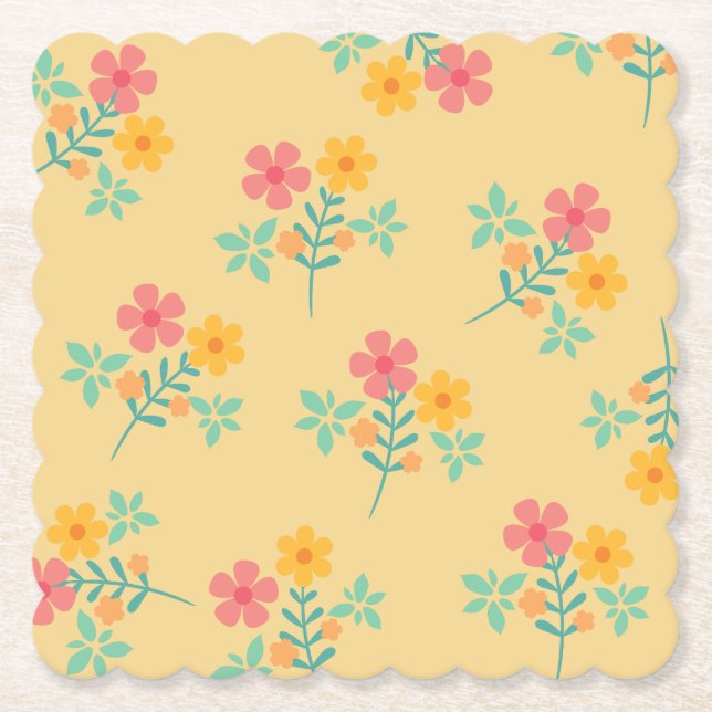 Daisy Retro Bouquet Pattern in Yellow   Paper Coaster (Front)