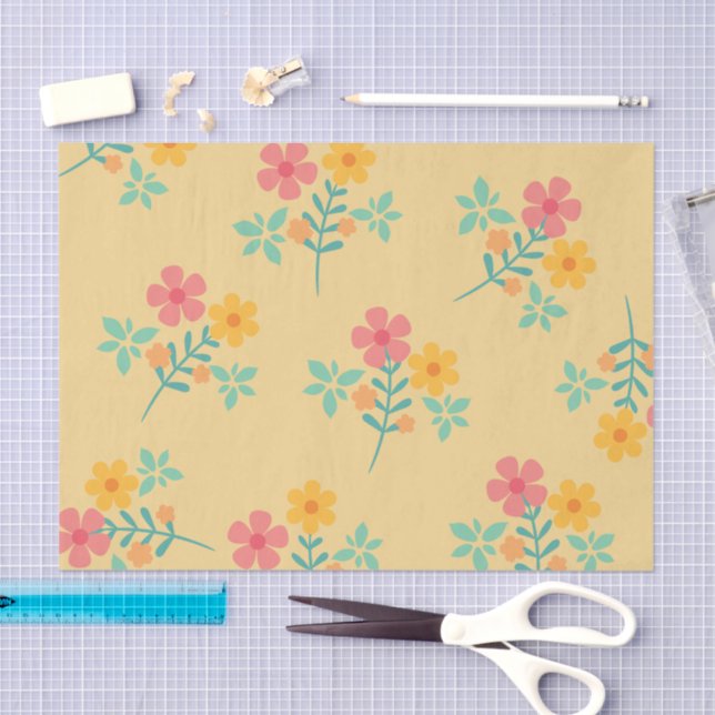 Daisy Retro Bouquet Pattern in Yellow  Tissue Paper (Craft)