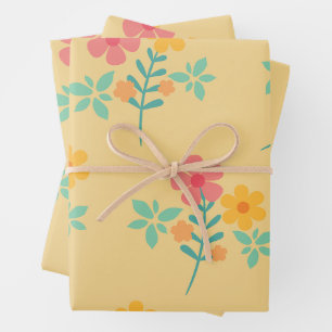 Daisy Retro Bouquet Pattern in Yellow Wrapping Paper Sheet
